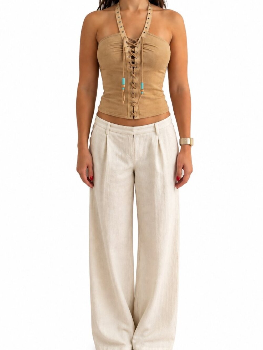 Maje Vintage Lace-Up Suede-Effect Top Medium M Festival Coachella